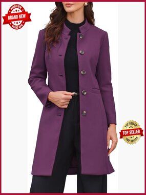 Stand Collar Single Breasted Pea Coat Mid-Long Outwear with Pockets